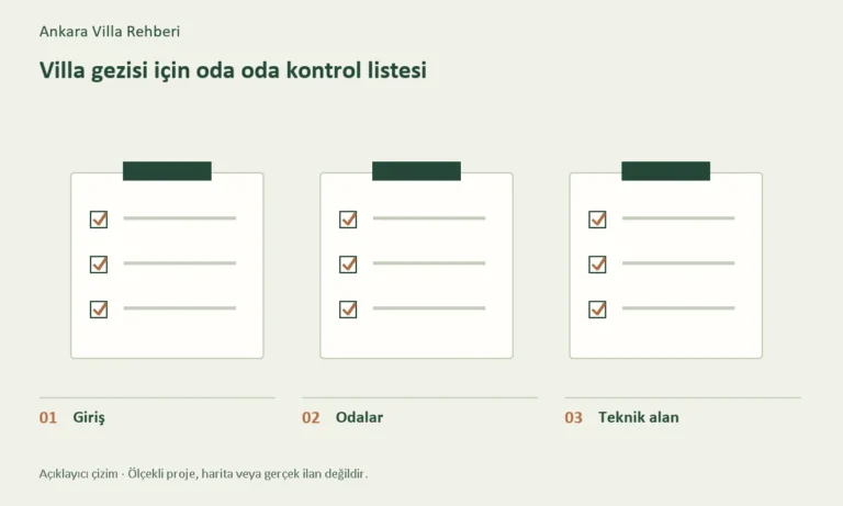 Giriş, Odalar, Teknik alan başlıklarını gösteren konuya özel açıklayıcı çizim